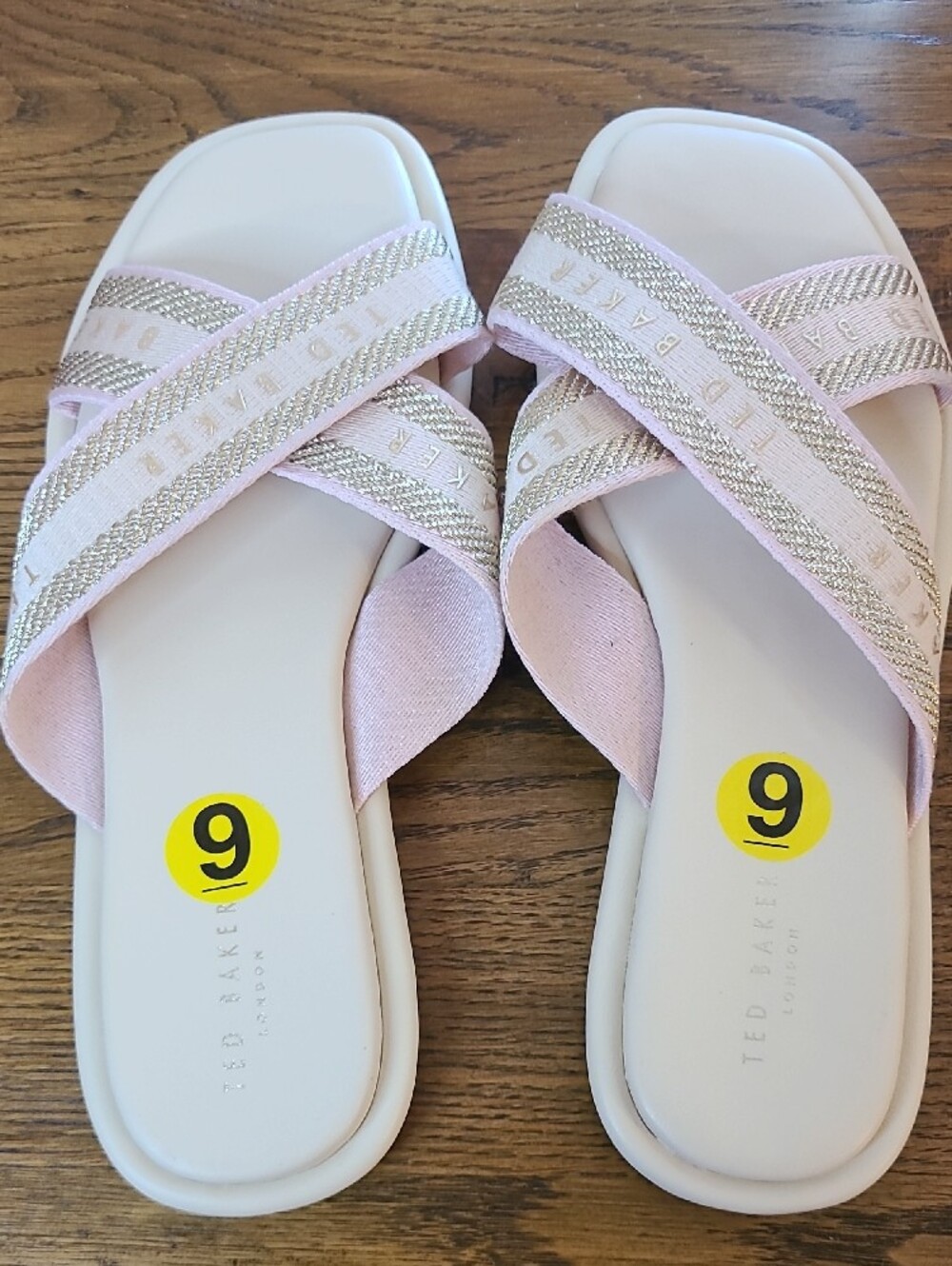 Ted Baker Blush Pink Metallic-Trim Crossband Slide Sandals - Picture 2 of 5